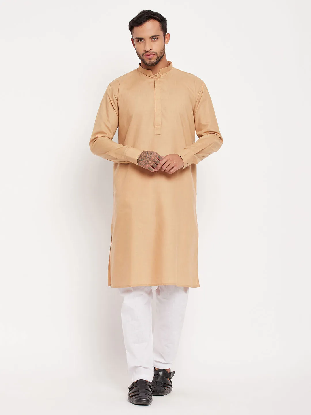 VASTRAMAY Men's Chiku Cotton Kurta Set