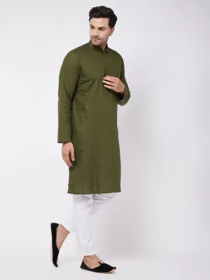 VASTRAMAY Men's Mehendi Green Kurta Set