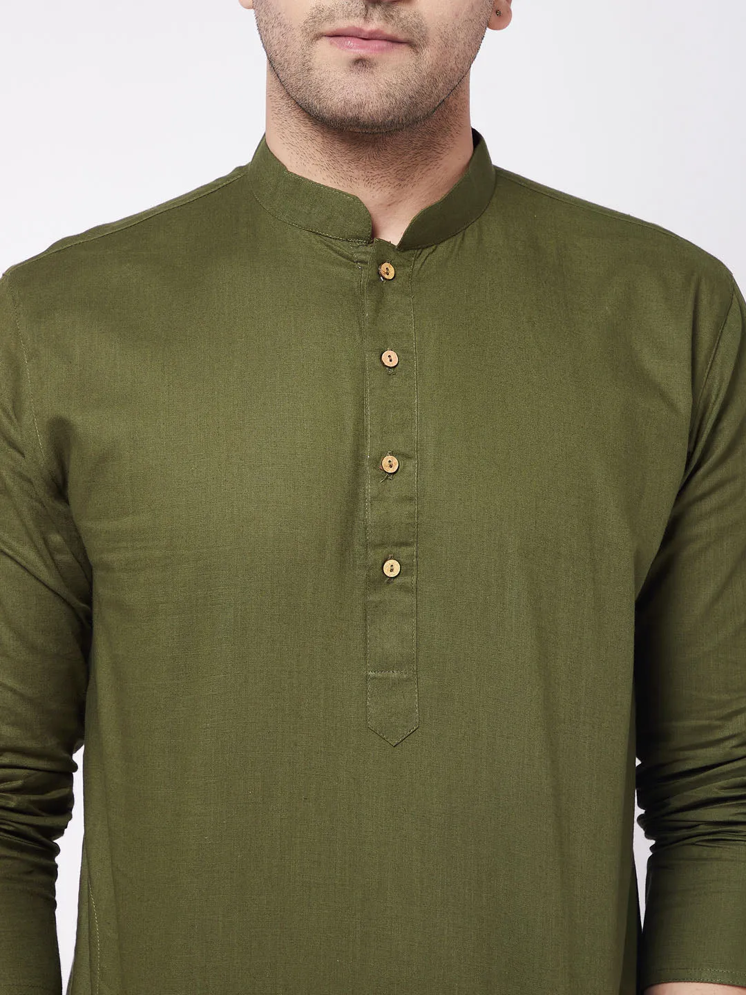 VASTRAMAY Men's Mehendi Green Kurta Set