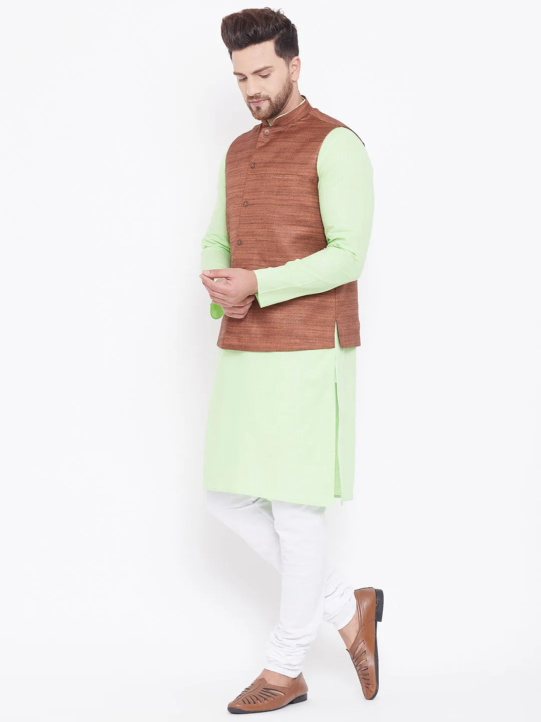 VASTRAMAY Men's Mint Green Jacket Set