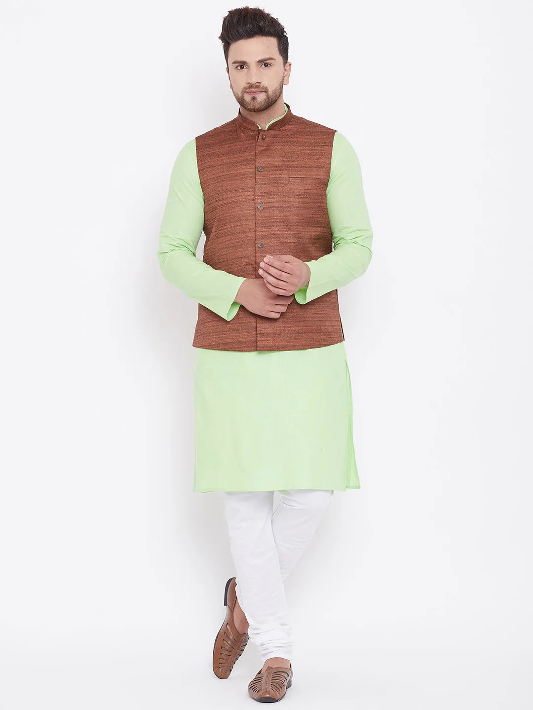 VASTRAMAY Men's Mint Green Jacket Set