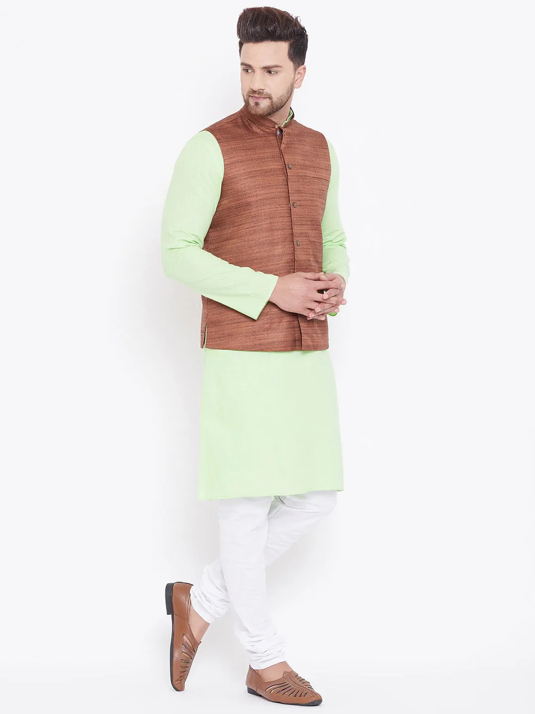 VASTRAMAY Men's Mint Green Jacket Set