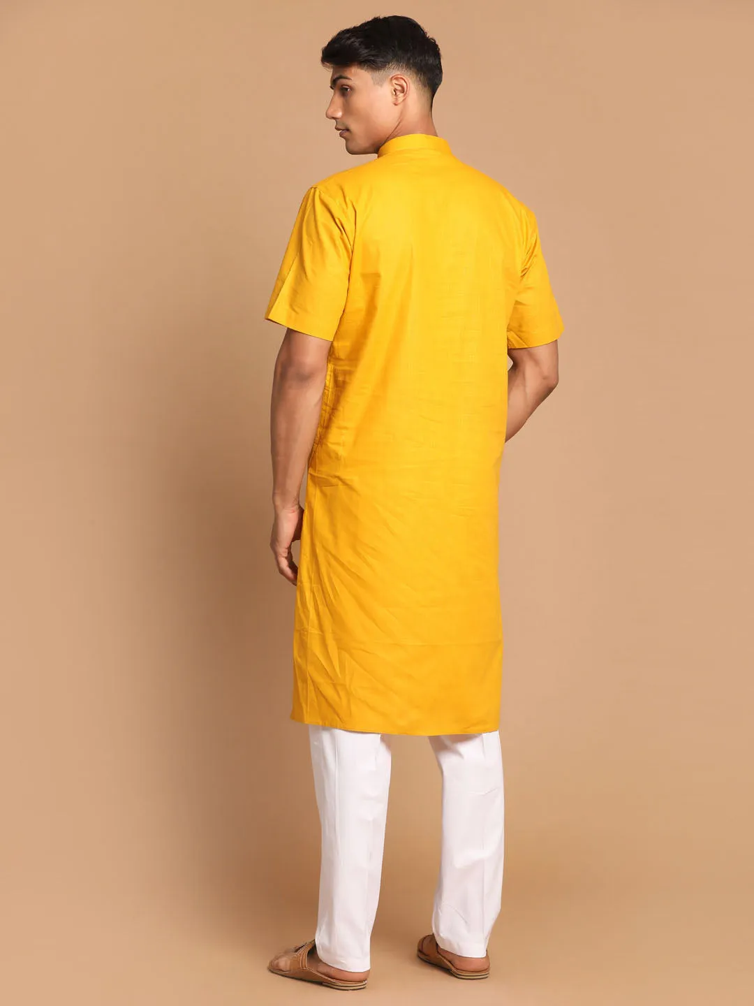 VASTRAMAY Men's Mustard Kurta and White Pyjama