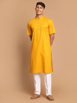 VASTRAMAY Men's Mustard Kurta and White Pyjama