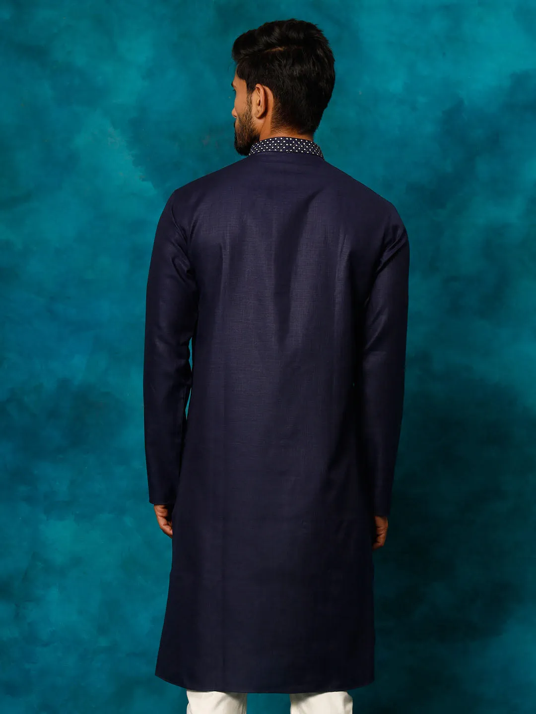 VASTRAMAY Men's Navy Blue Kurta