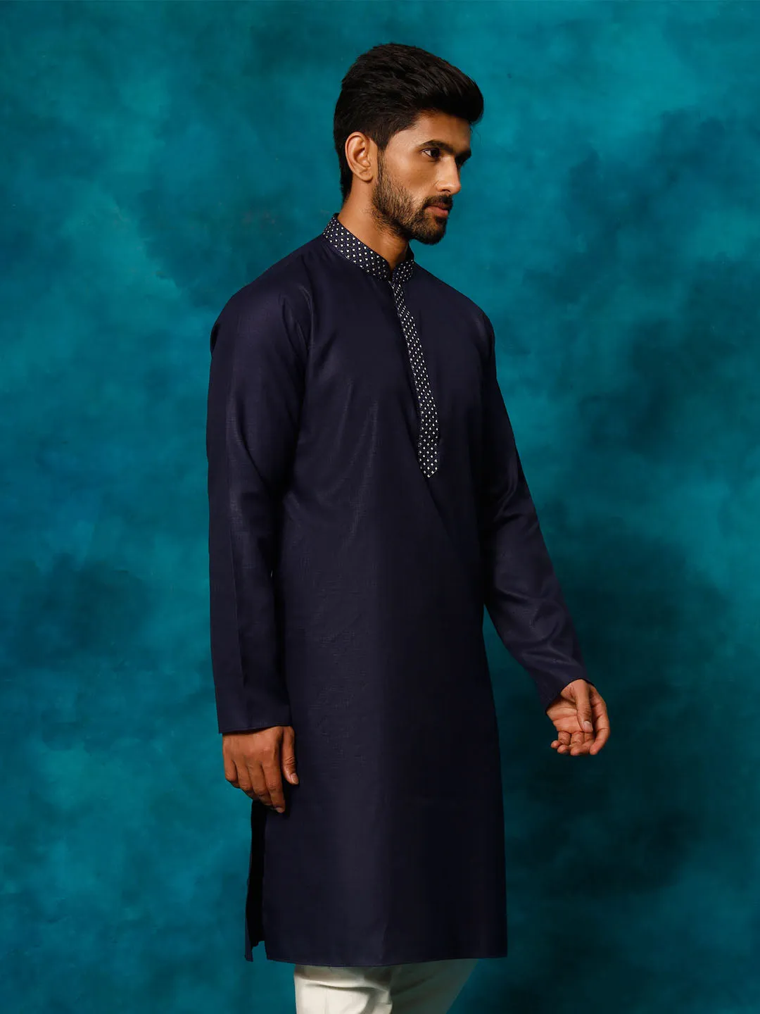 VASTRAMAY Men's Navy Blue Kurta