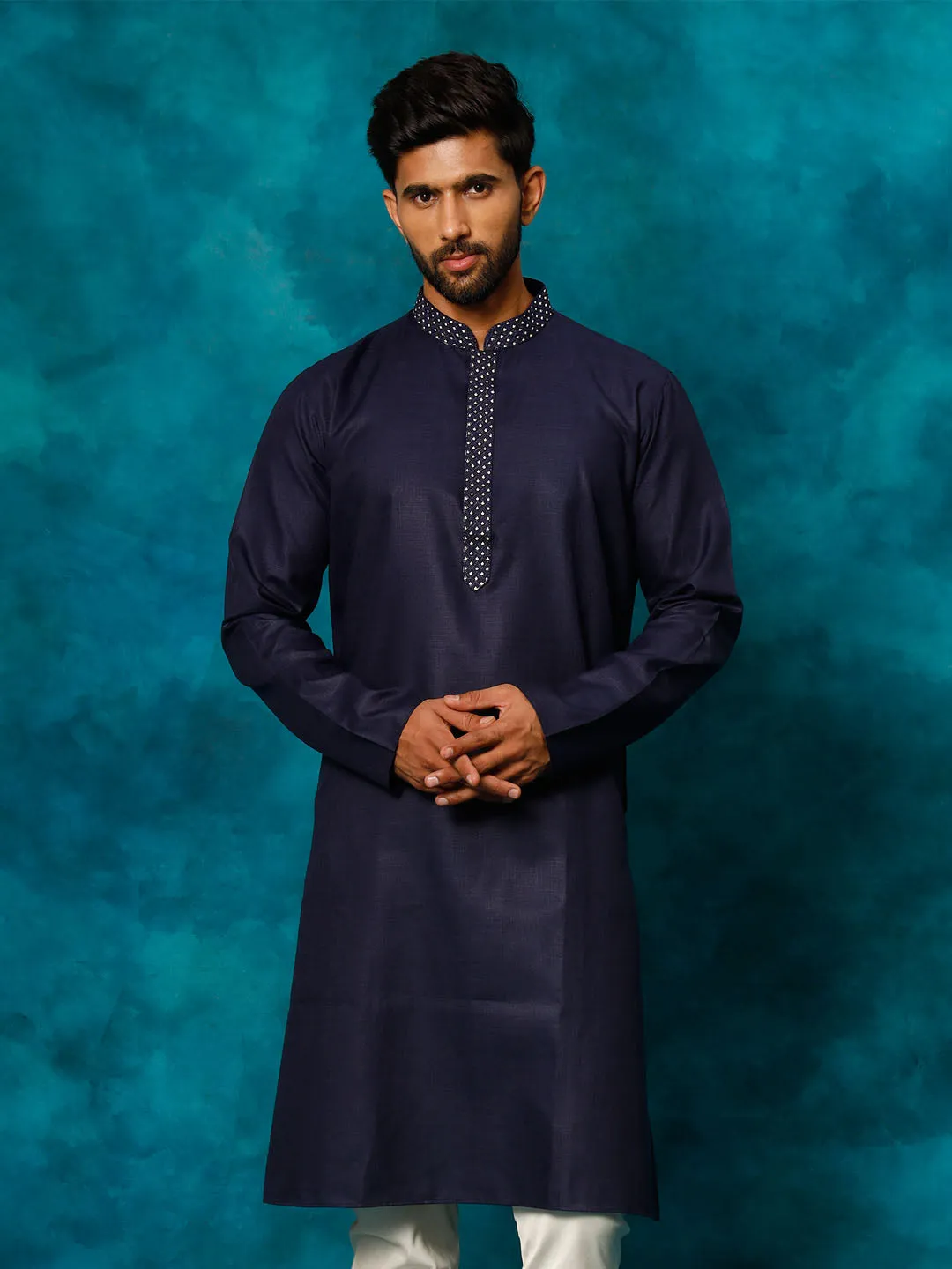 VASTRAMAY Men's Navy Blue Kurta