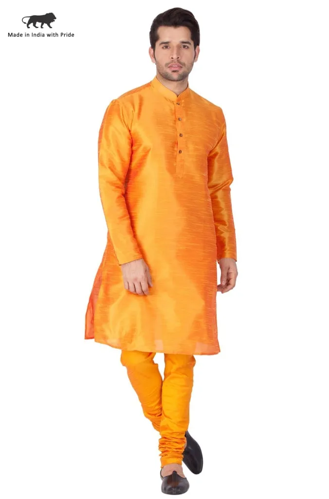 VASTRAMAY Men's Orange Kurta Pyjama Set