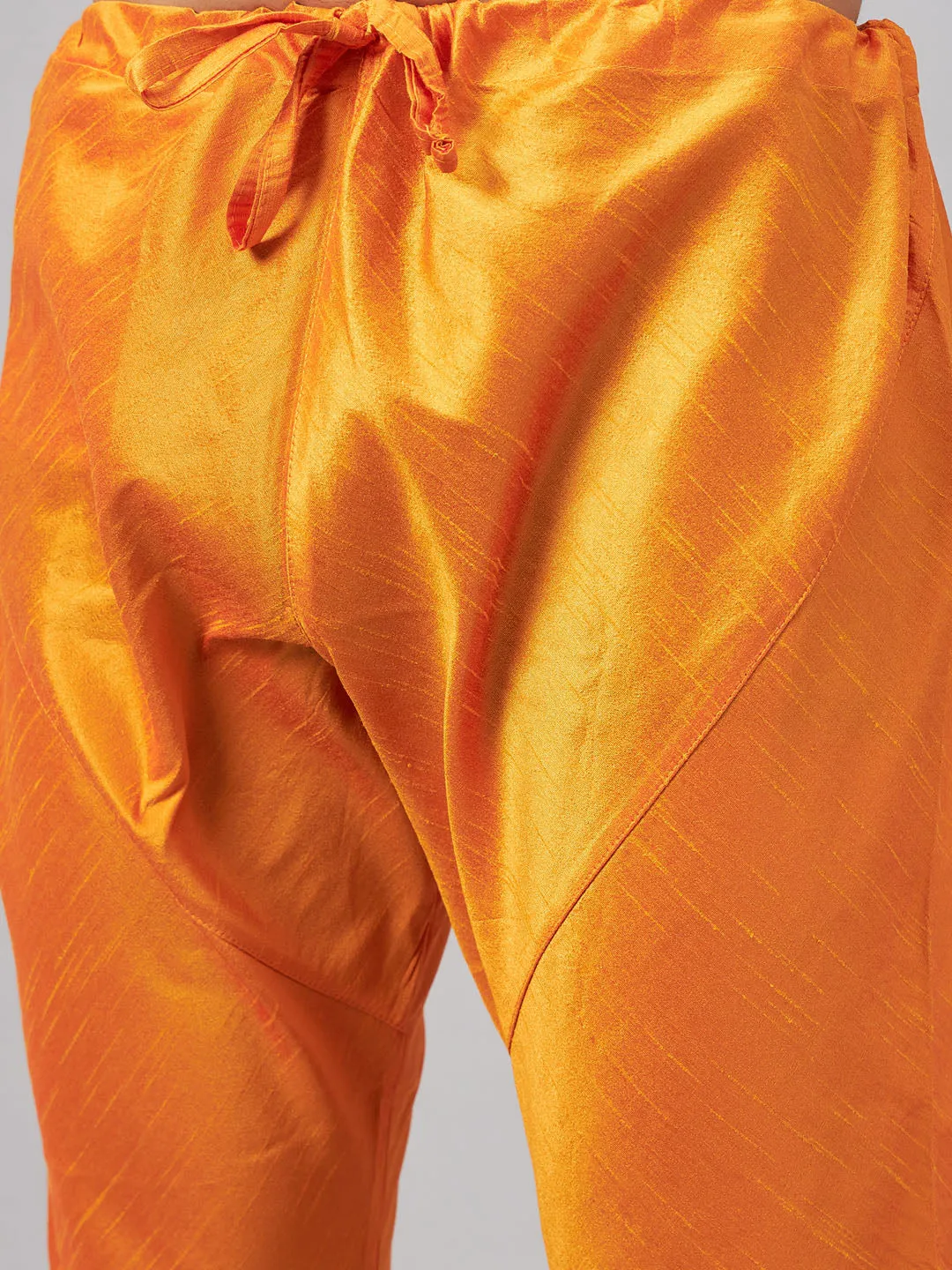 VASTRAMAY Men's Orange Silk Kurta Set