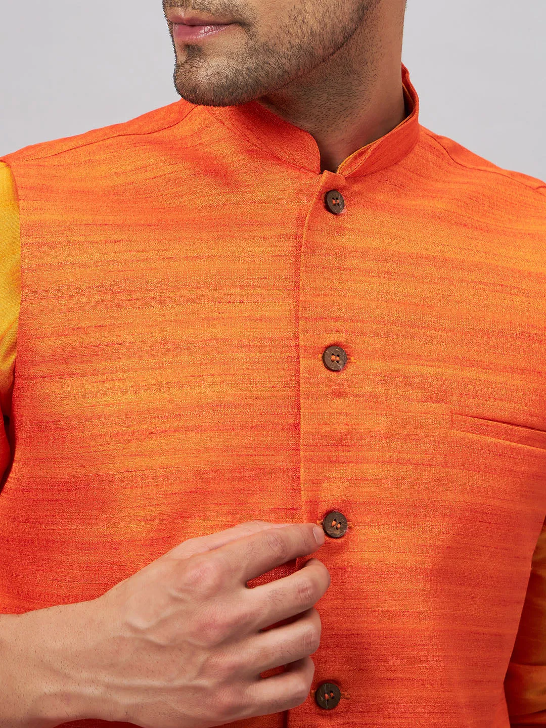 VASTRAMAY Men's Orange Silk Kurta Set