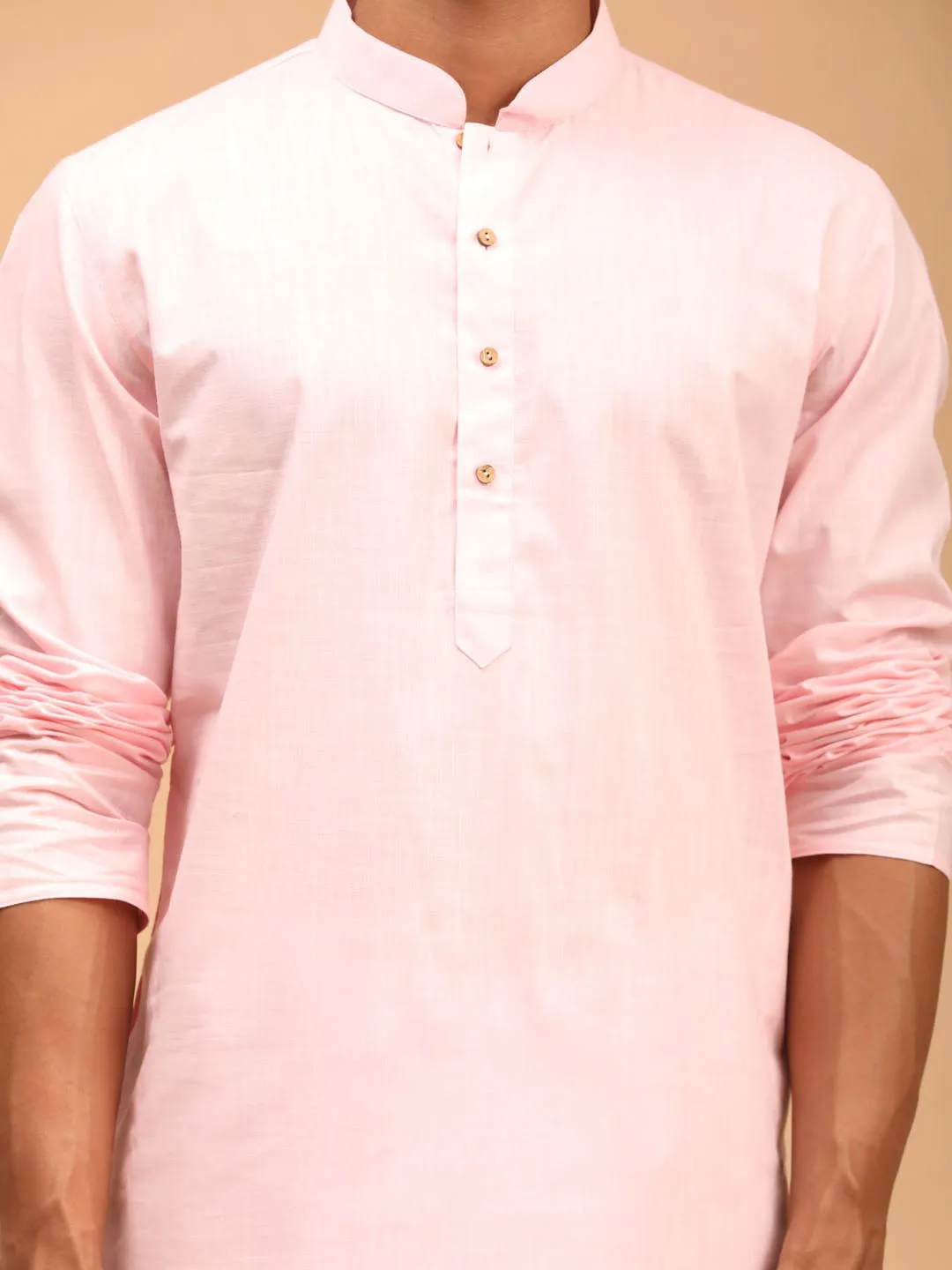 VASTRAMAY Men's Pink Kurta White Dhoti