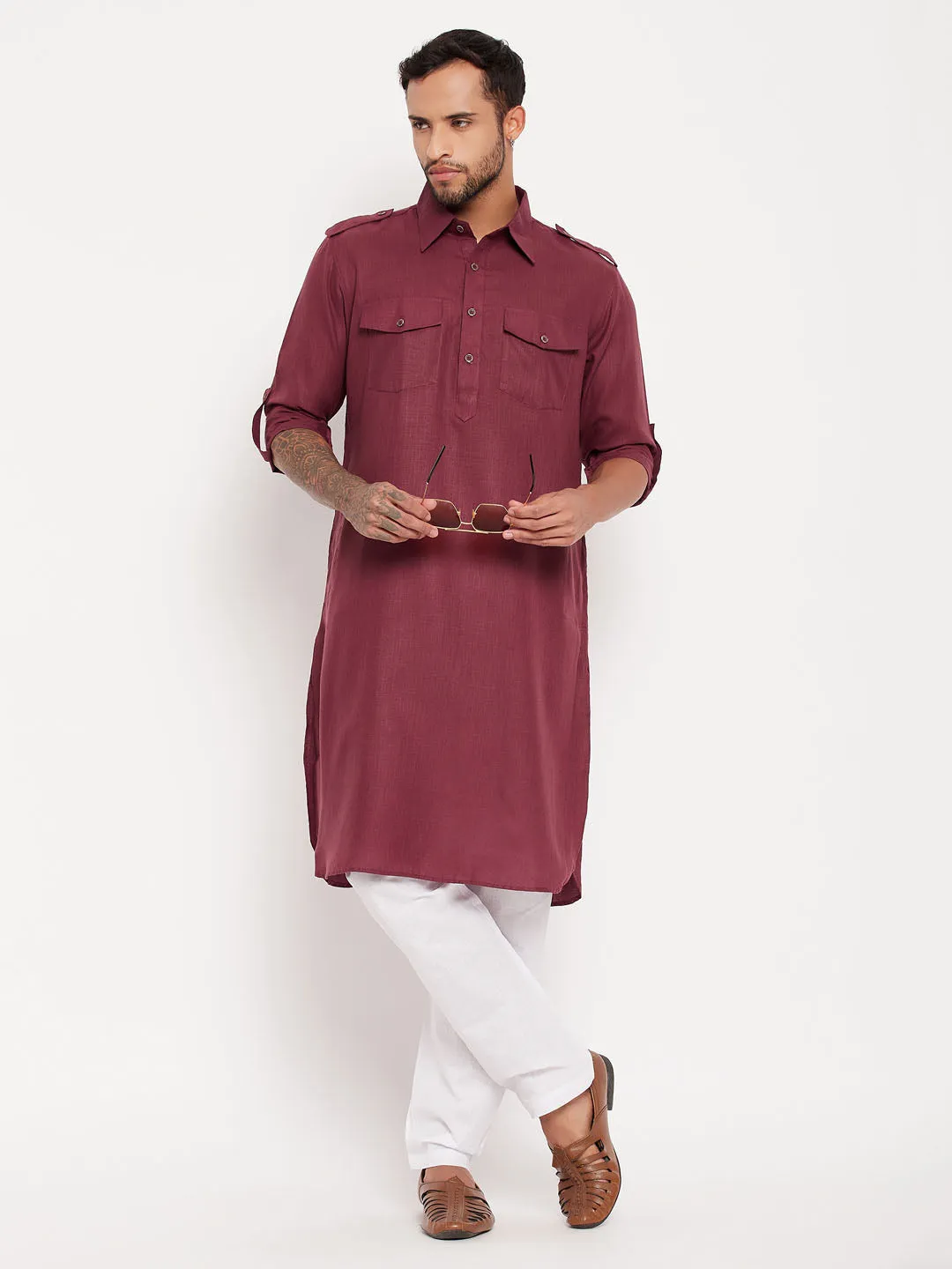 VASTRAMAY Men's Purple Pathani Suit Set