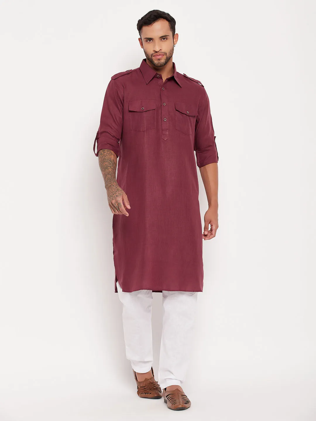 VASTRAMAY Men's Purple Pathani Suit Set