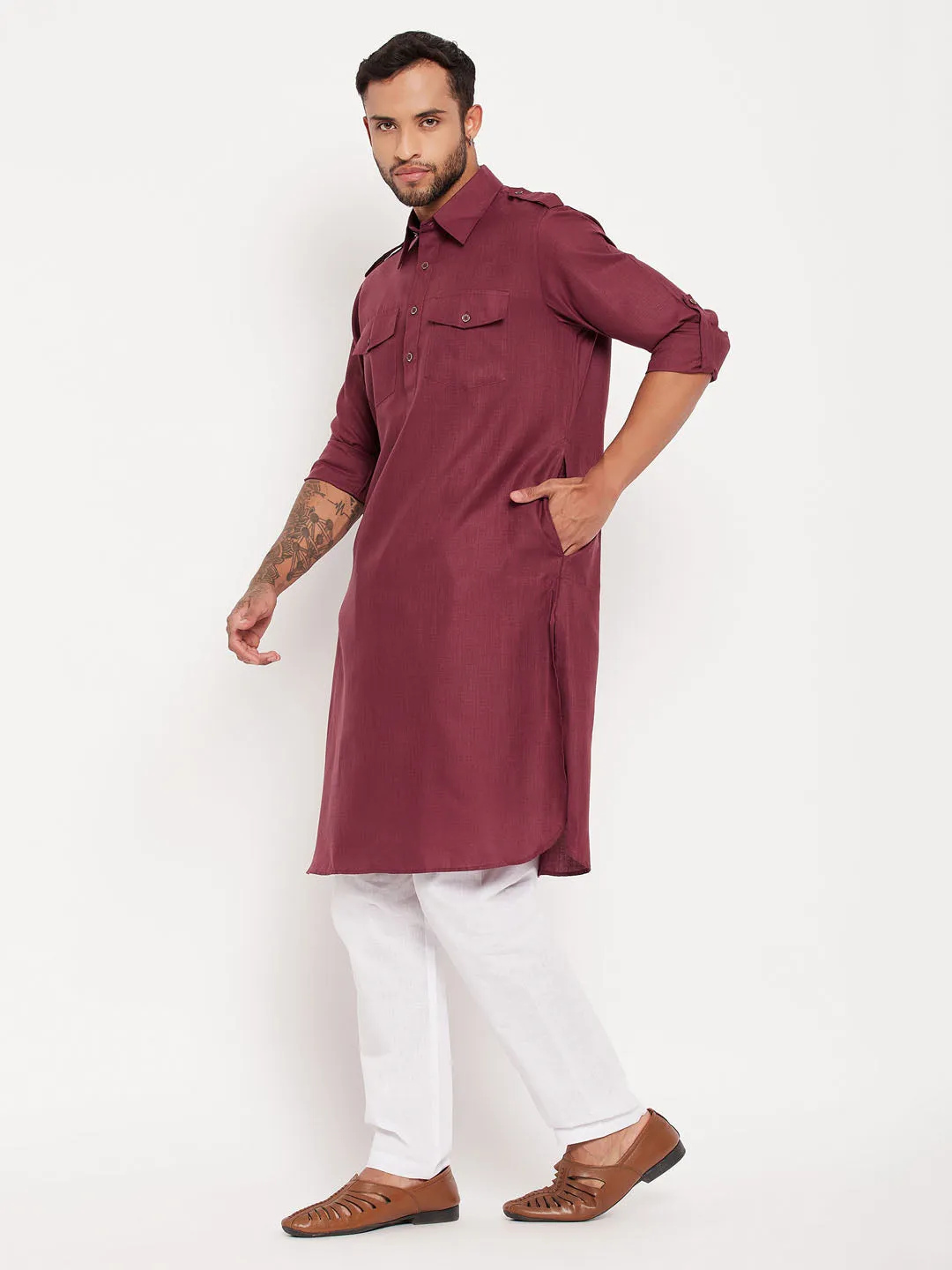 VASTRAMAY Men's Purple Pathani Suit Set