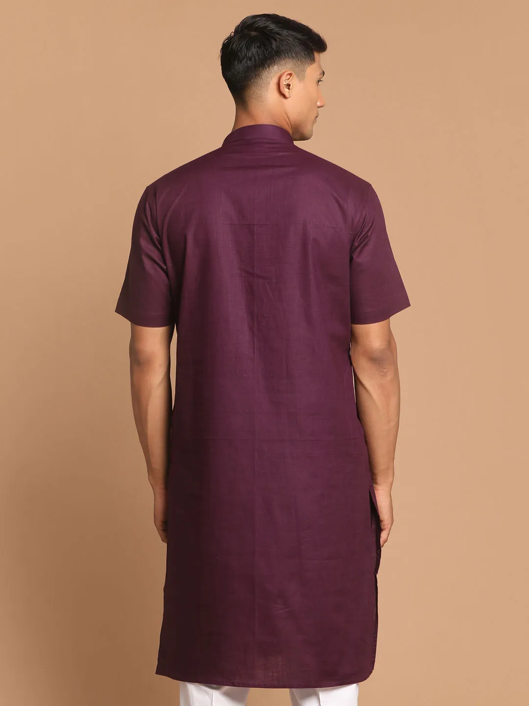 VASTRAMAY Men's Purple  Solid Kurta