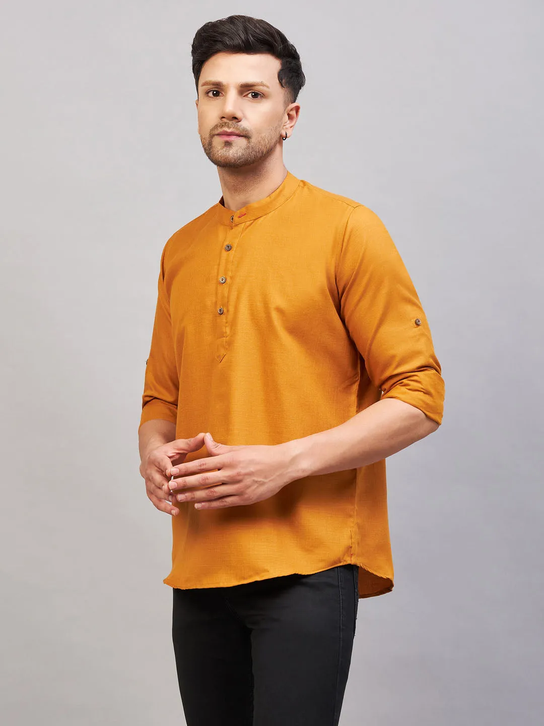 VASTRAMAY Men's Rust Cotton Kurta