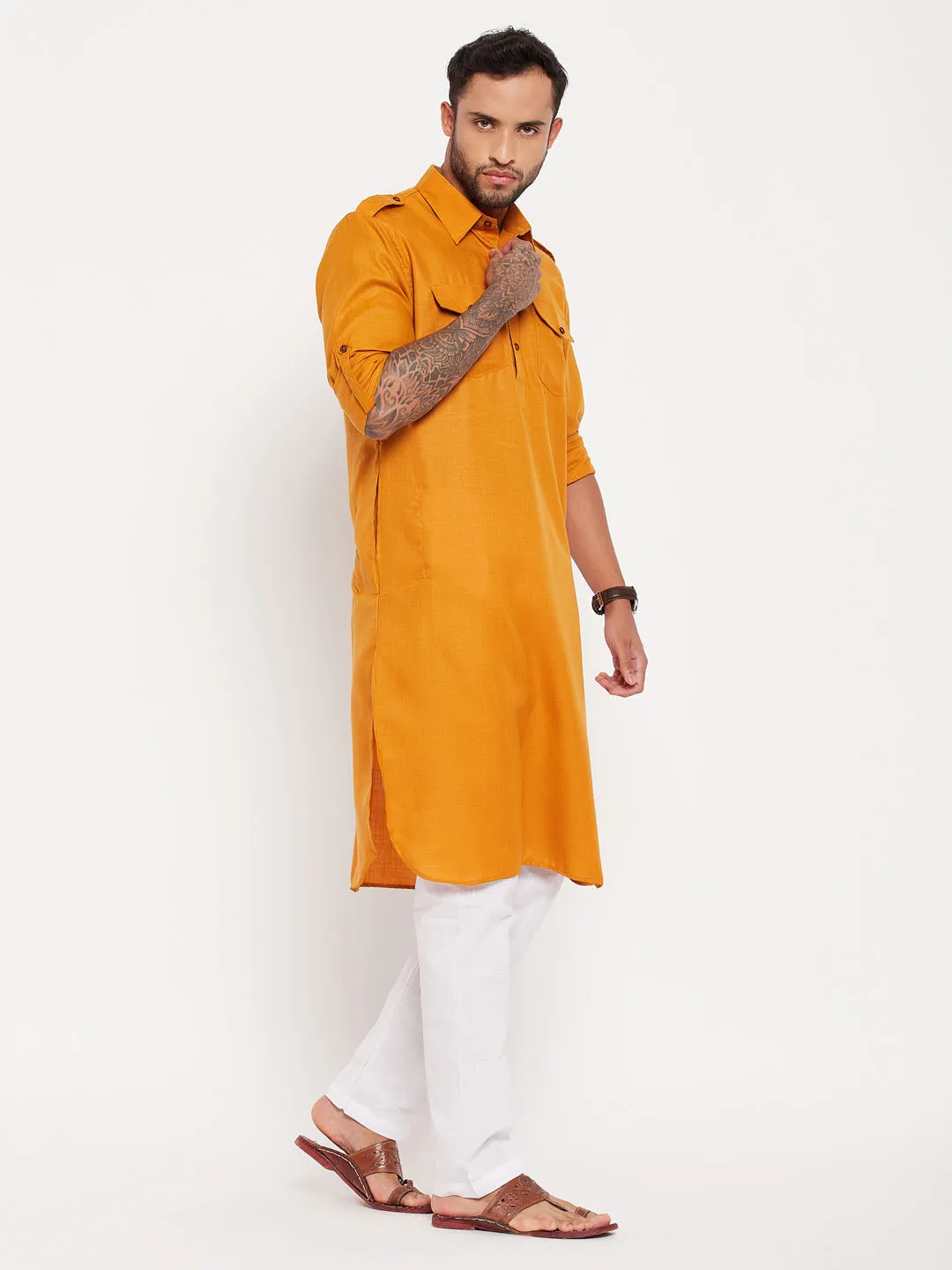 VASTRAMAY Men's Rust Pathani Suit Set