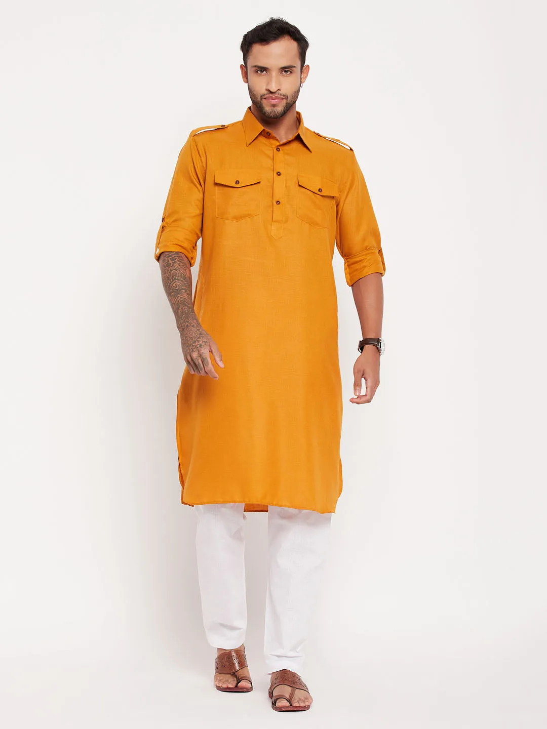 VASTRAMAY Men's Rust Pathani Suit Set