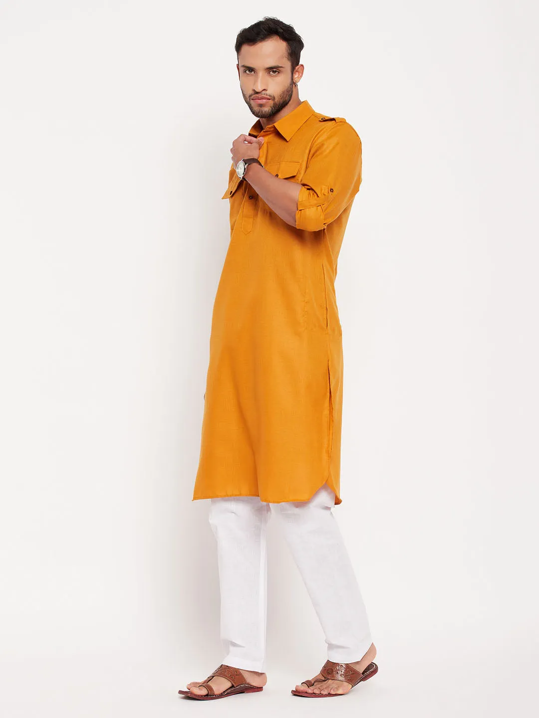 VASTRAMAY Men's Rust Pathani Suit Set