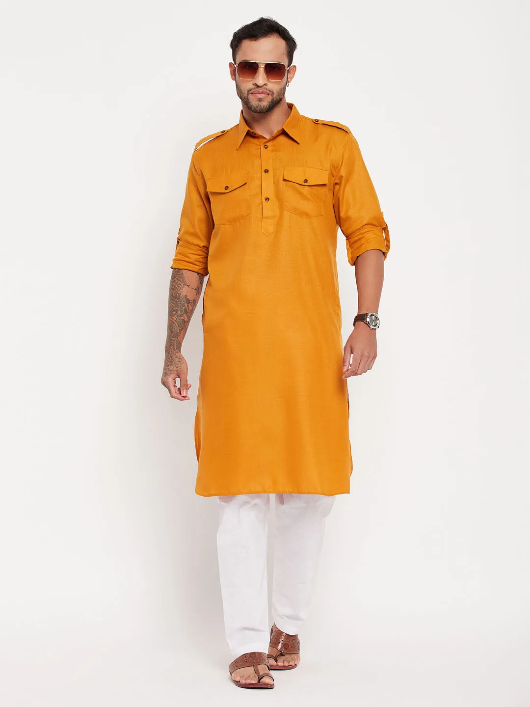 VASTRAMAY Men's Rust Pathani Suit Set