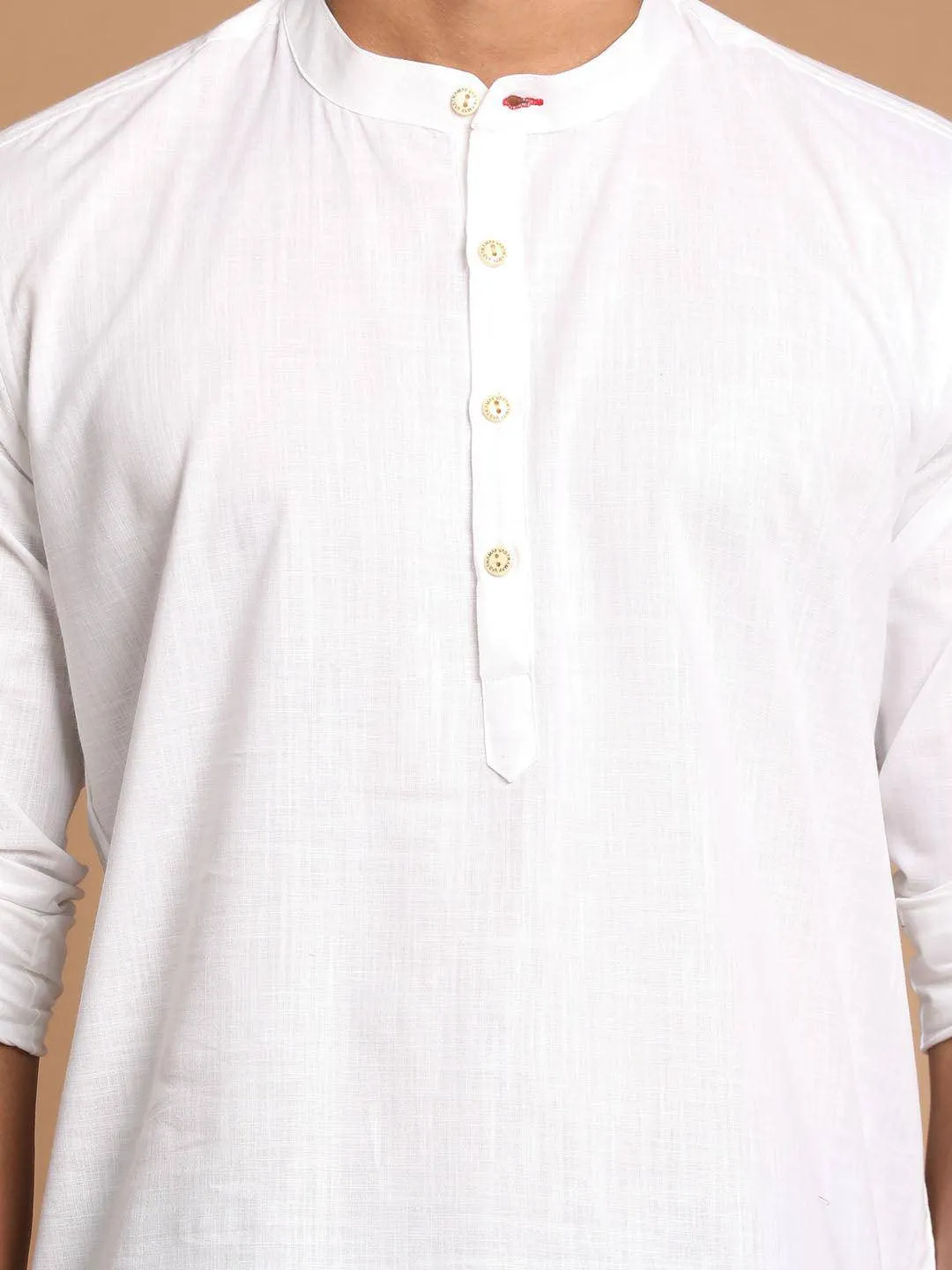 VASTRAMAY Men's White Short Cotton Kurta