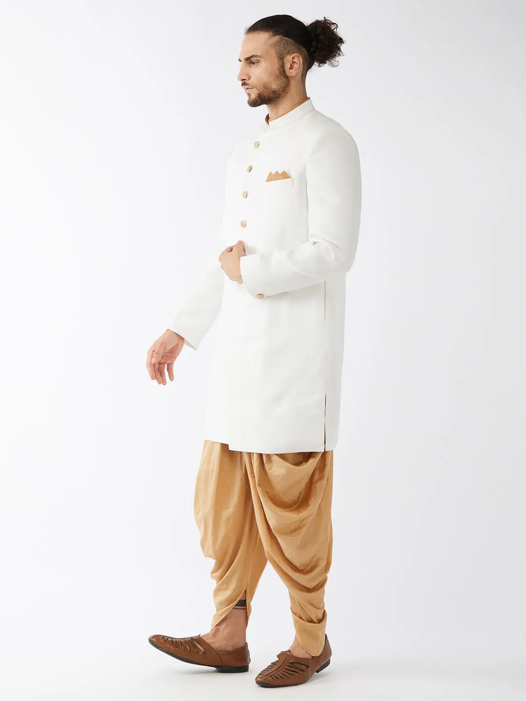 VASTRAMAY Men's White Silk Sherwani Set