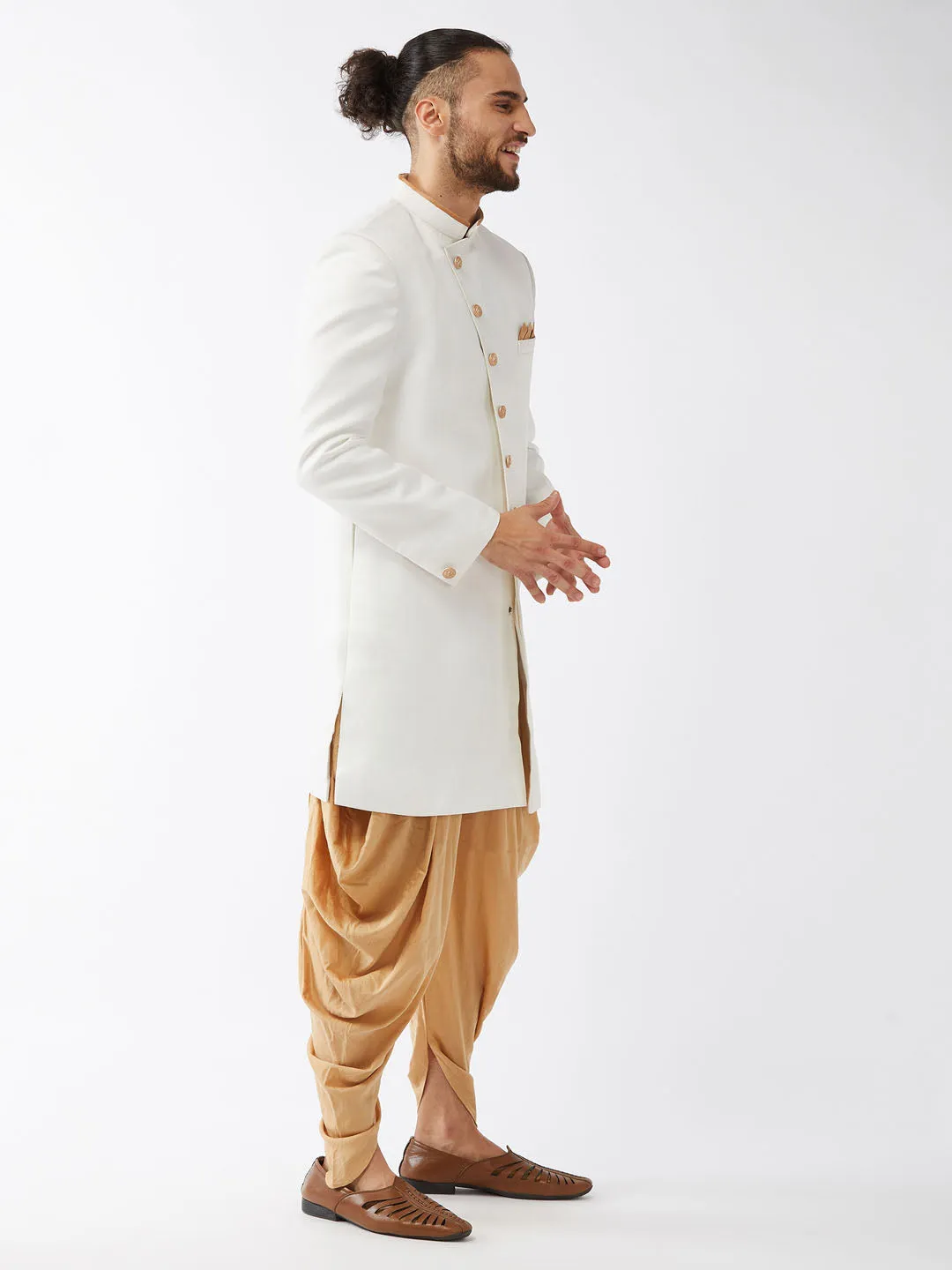 VASTRAMAY Men's White Silk Sherwani Set