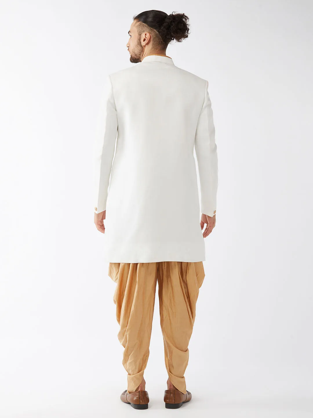 VASTRAMAY Men's White Silk Sherwani Set