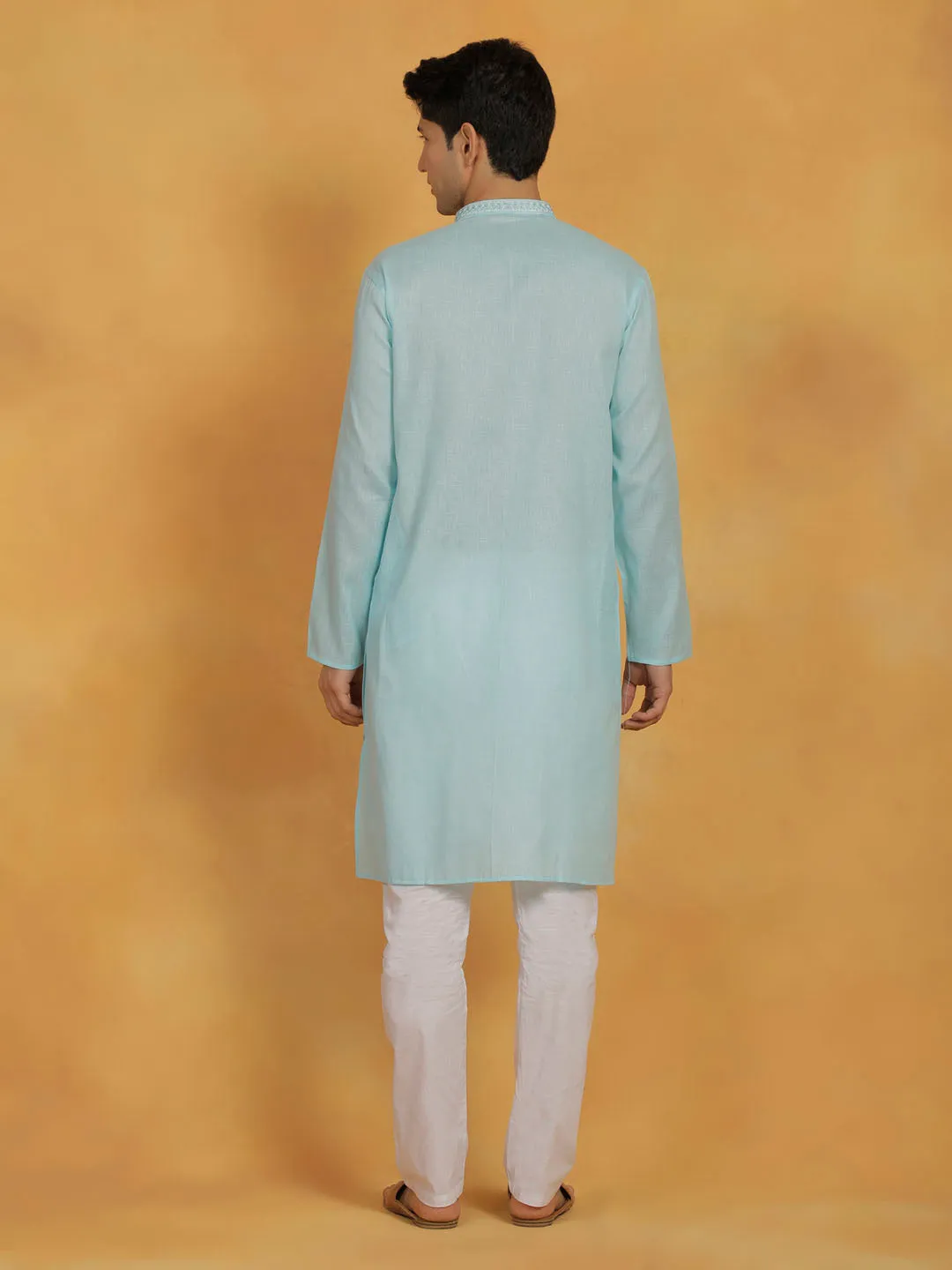 VASTRAMAY Mint Green Cotton Kurta Pyjama