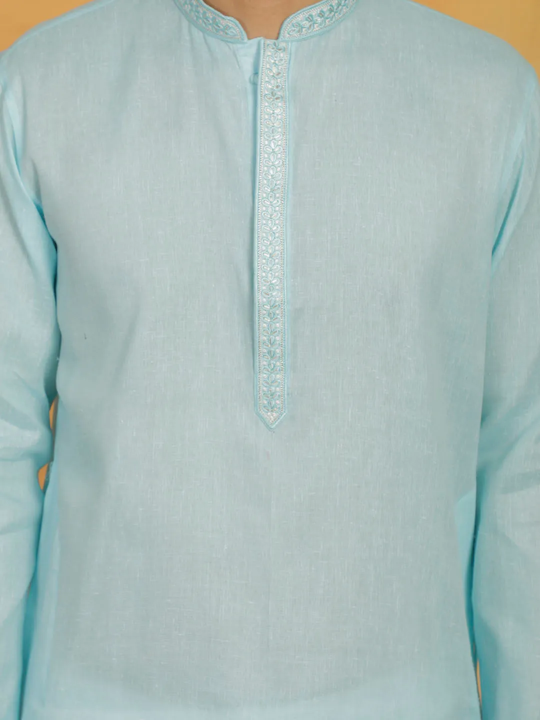 VASTRAMAY Mint Green Cotton Kurta Pyjama