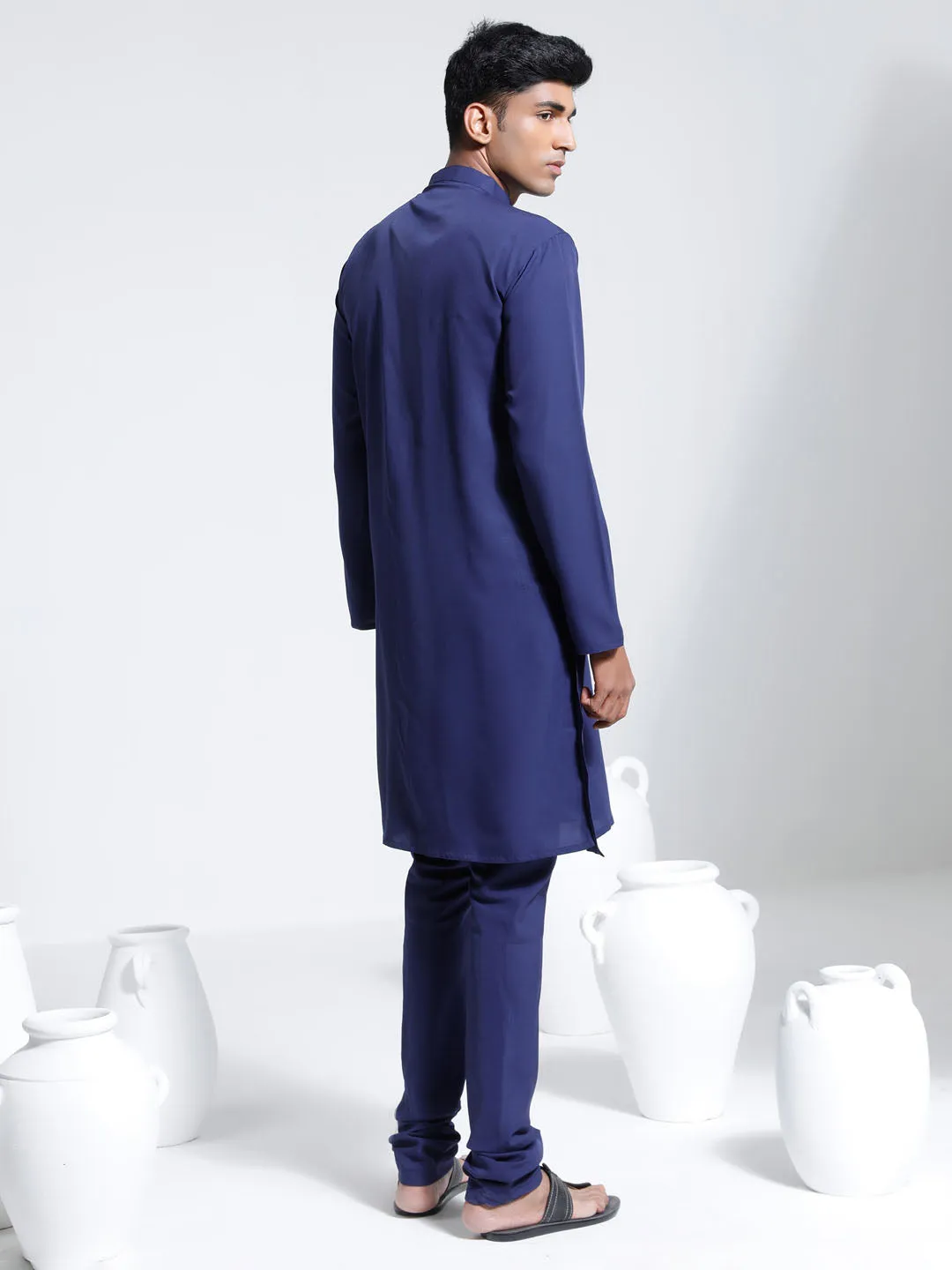 VASTRAMAY Navy Blue Crepe Kurta Set