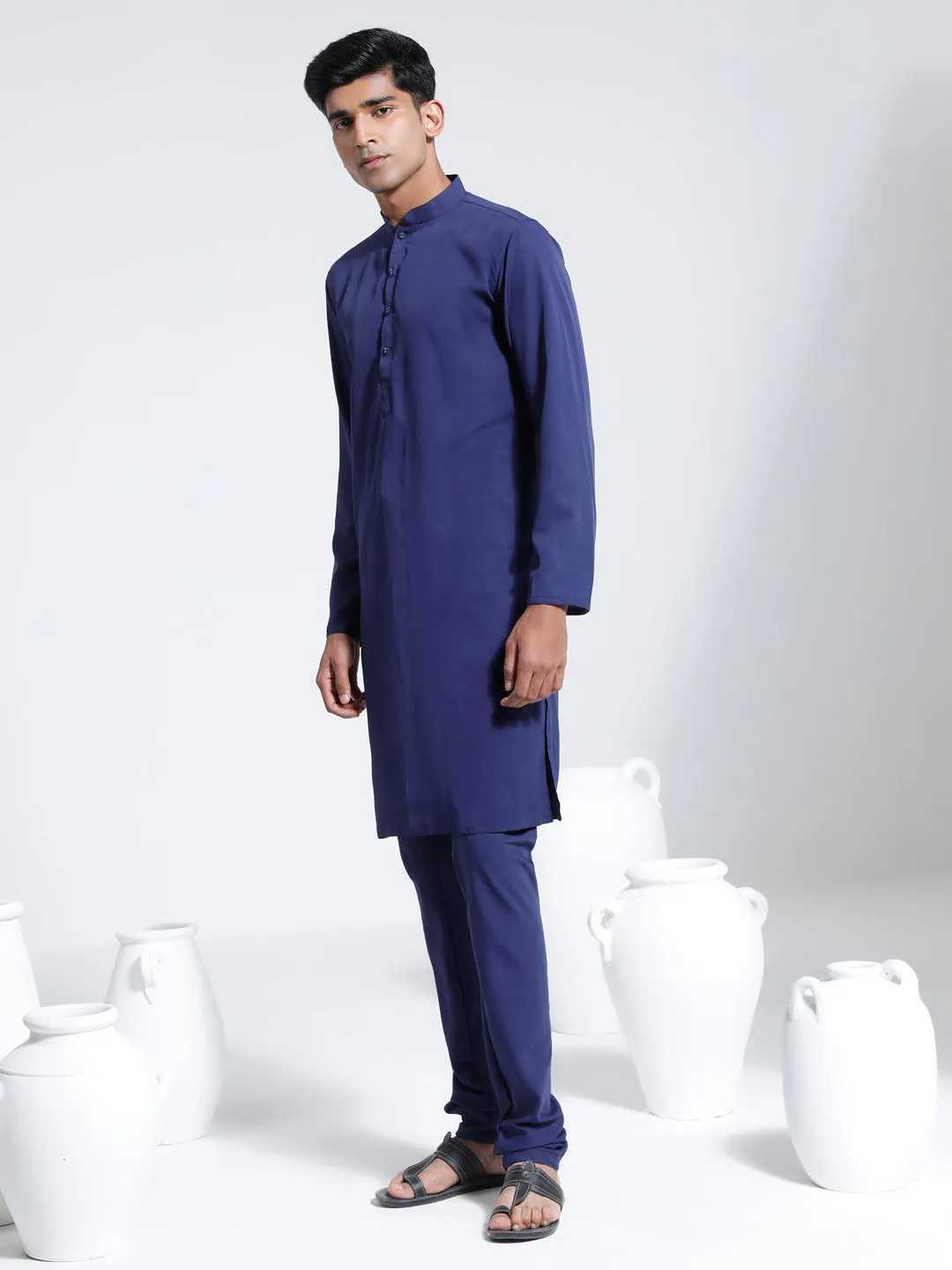 VASTRAMAY Navy Blue Crepe Kurta Set