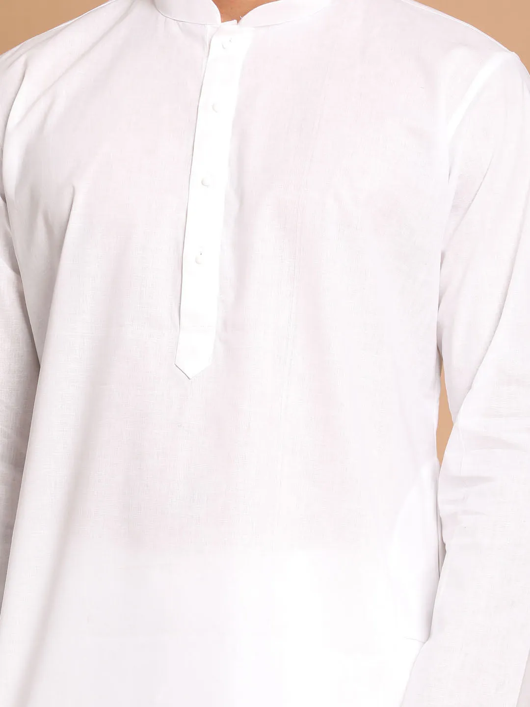 VASTRAMAY White Cotton Kurta Pajama Set