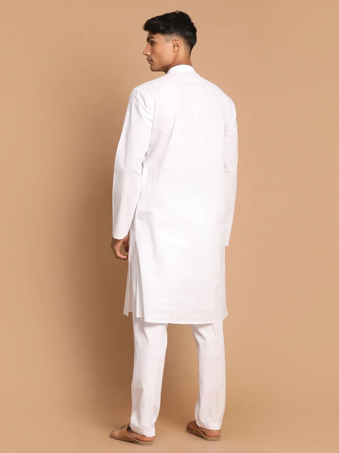 VASTRAMAY White Cotton Kurta Pajama Set