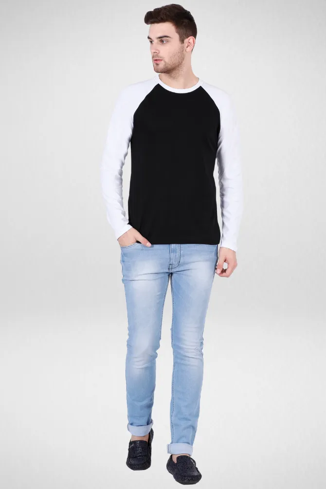 White Black Raglan Sleeve T-shirt for men