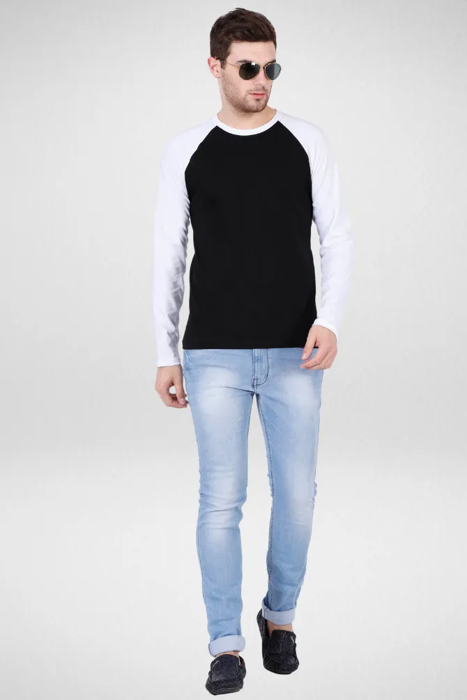 White Black Raglan Sleeve T-shirt for men