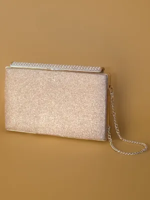 Women Rose Gold Embellished Box Clutch