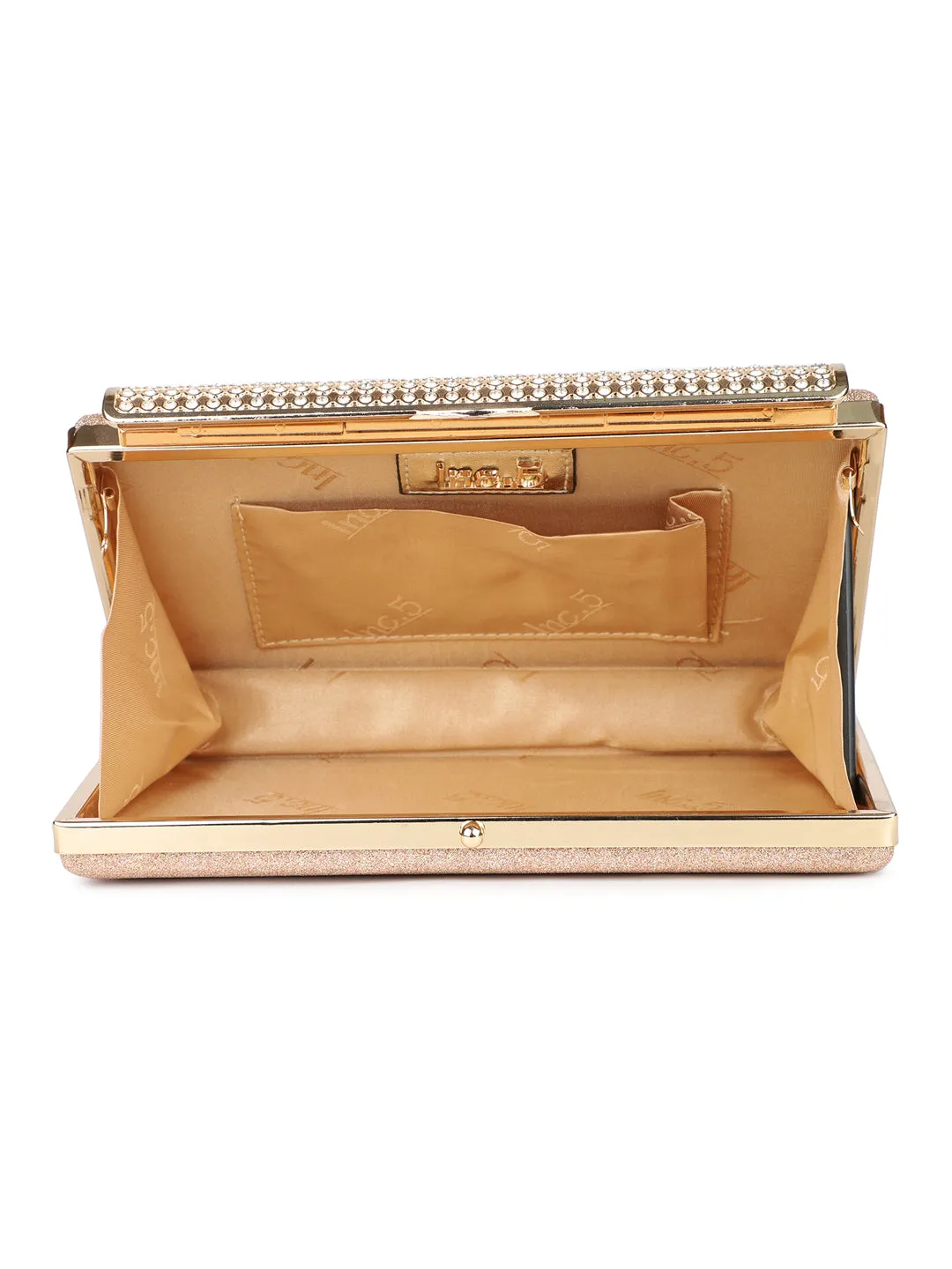 Women Rose Gold Embellished Box Clutch