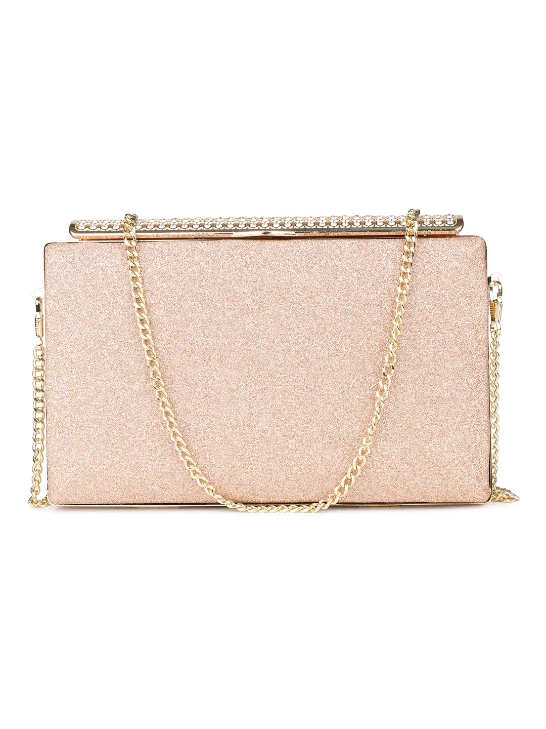 Women Rose Gold Embellished Box Clutch