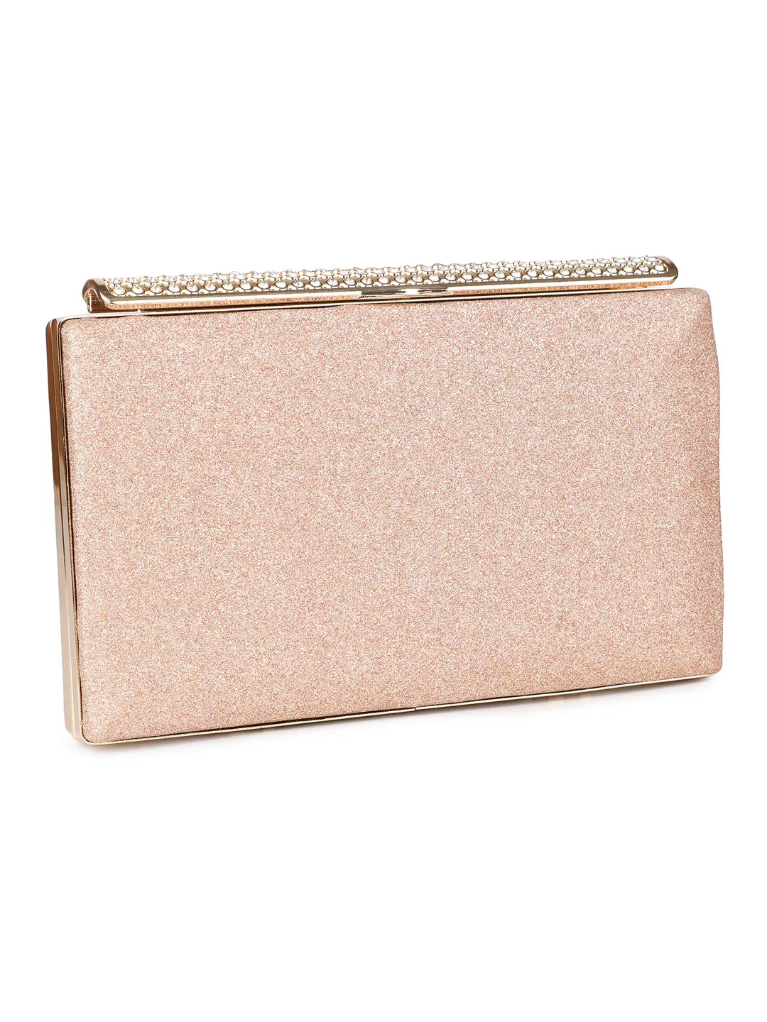 Women Rose Gold Embellished Box Clutch