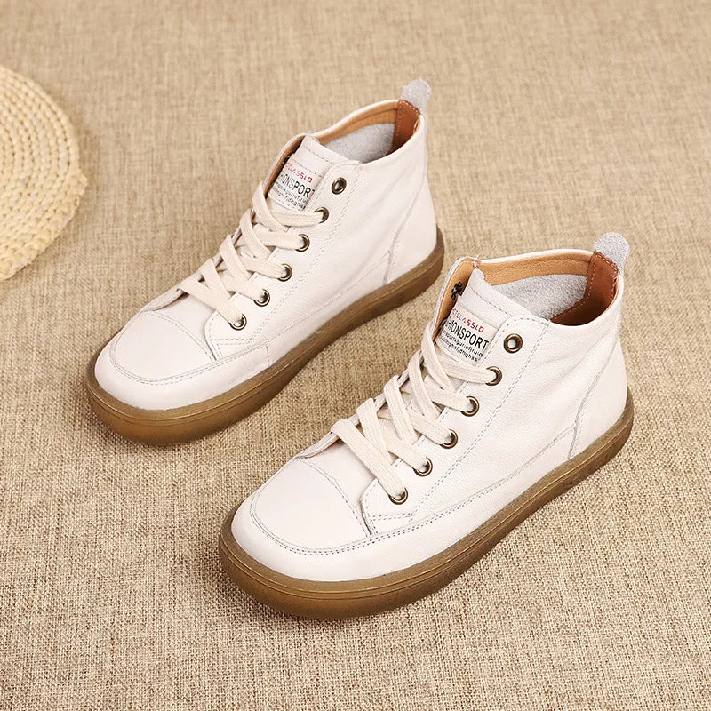 Women's Leather Casual Ankle Sneakers White 41