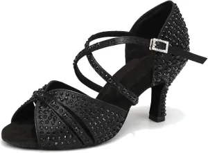 Women's Salsa Dance Shoes Black Rhinestone