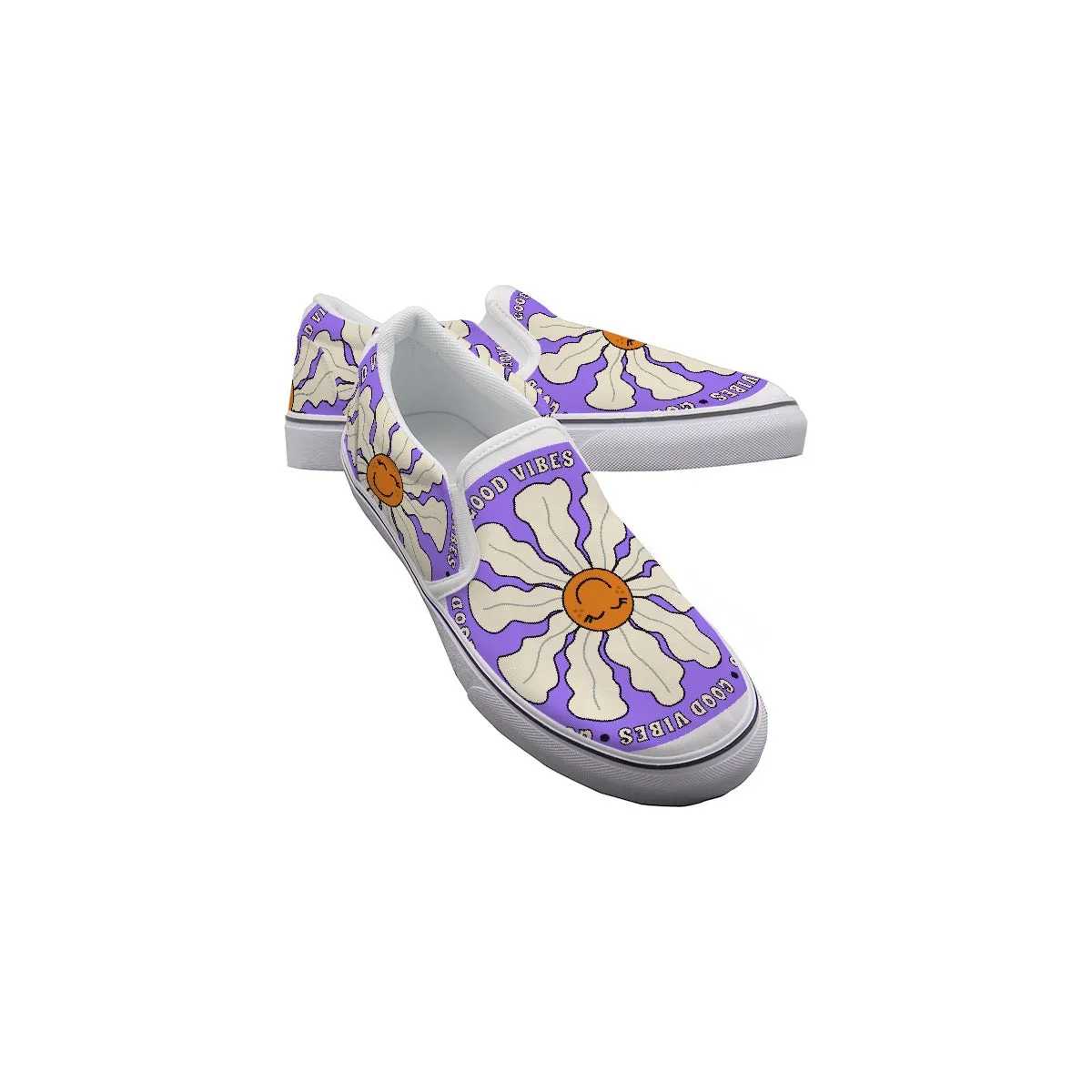 Women's Slip On Sneakers 243 purple with a daisy print