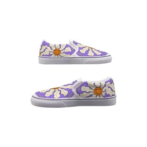 Women's Slip On Sneakers 243 purple with a daisy print