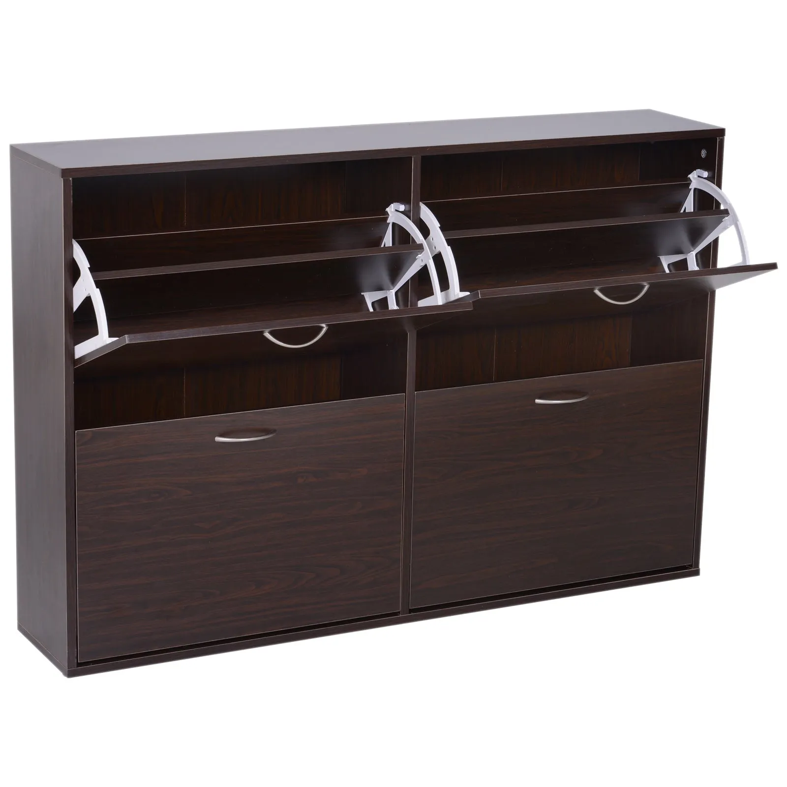 Wooden Modern Design 4 Drawer Shoes Cabinet Pull Down Shelf Storage Organiser Entrance Hallway Furniture - Dark Brown